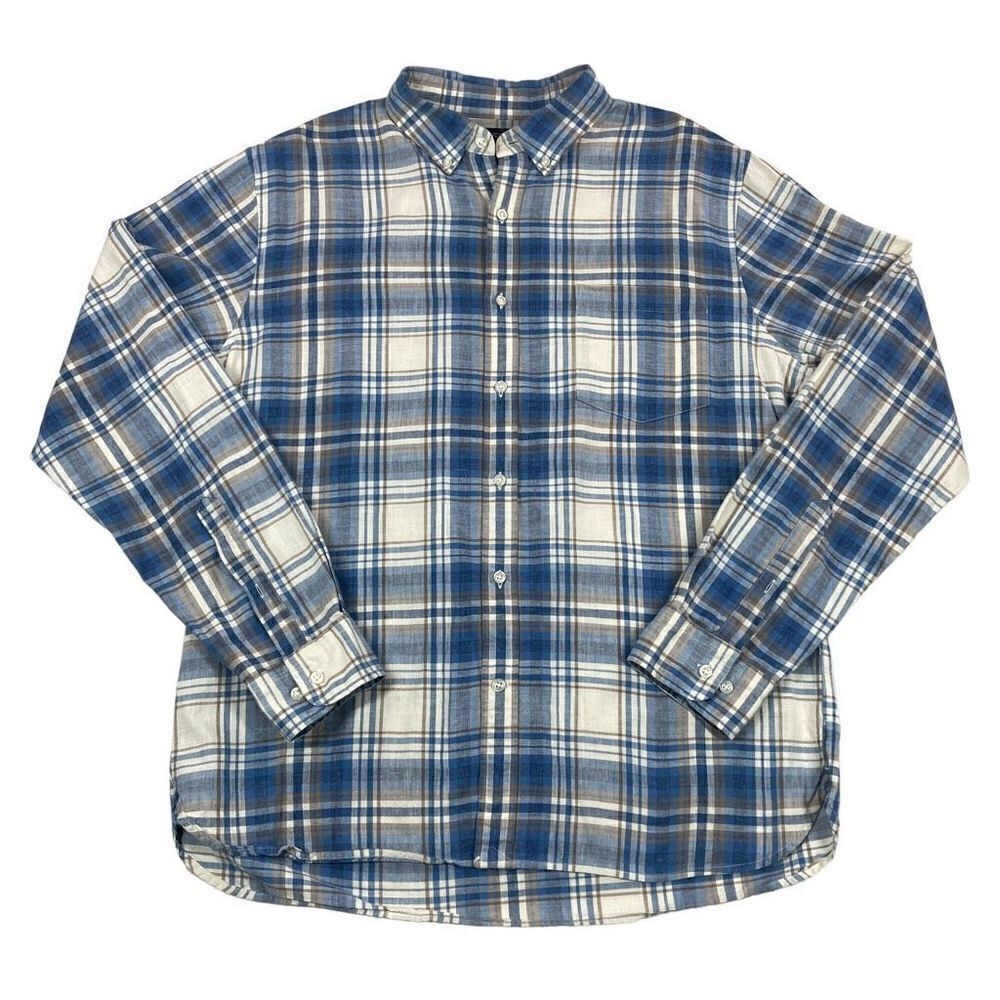 Lands End Shirt Mens‎ Large L Blue Plaid Tailored Fit Long Sleeve Button Down